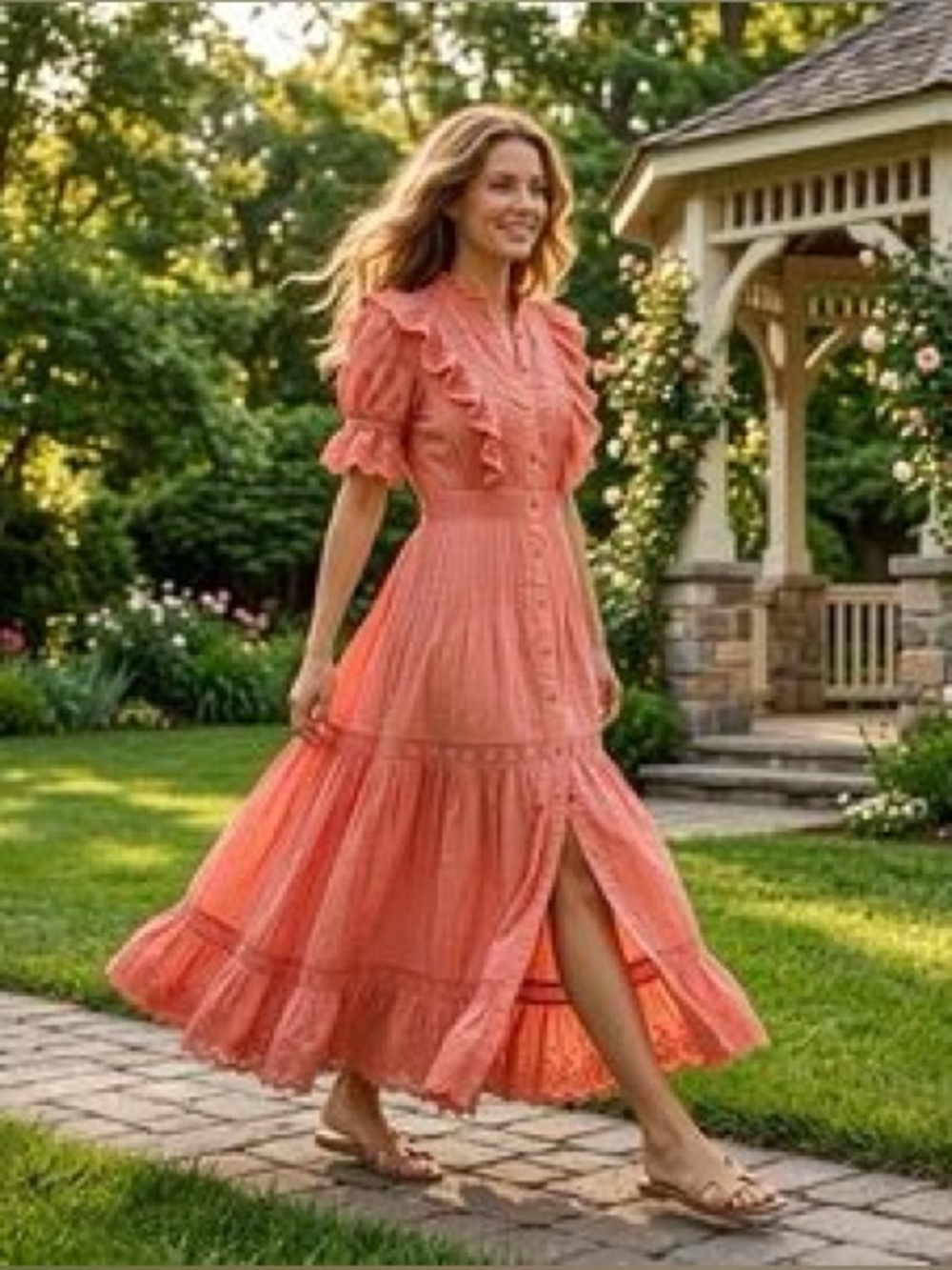 Ulla Johnson Guinivere Broderie Anglaise Maxi Dress XS Peach